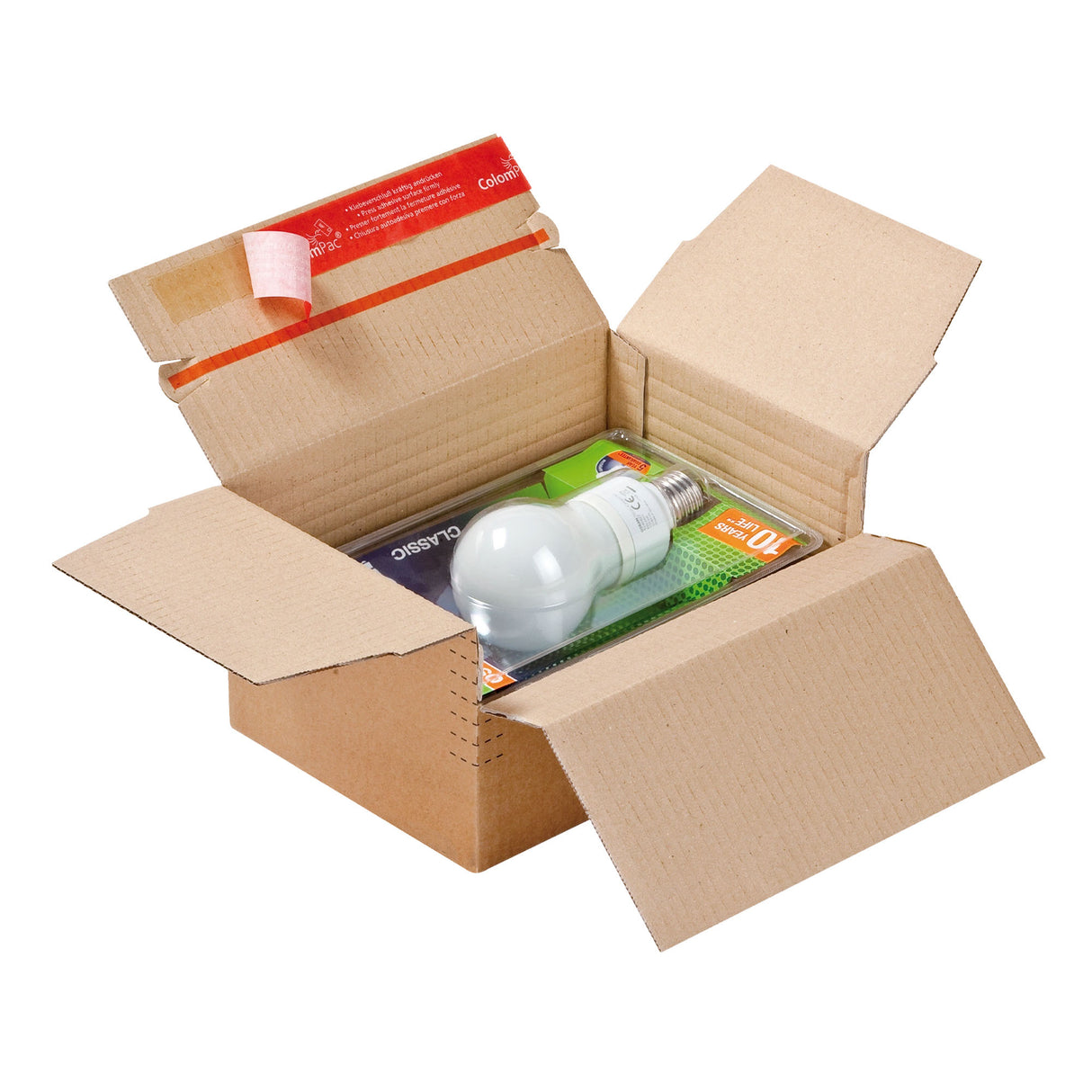 Caja de cartón ajustable con cierre autoadhesivo para envíos