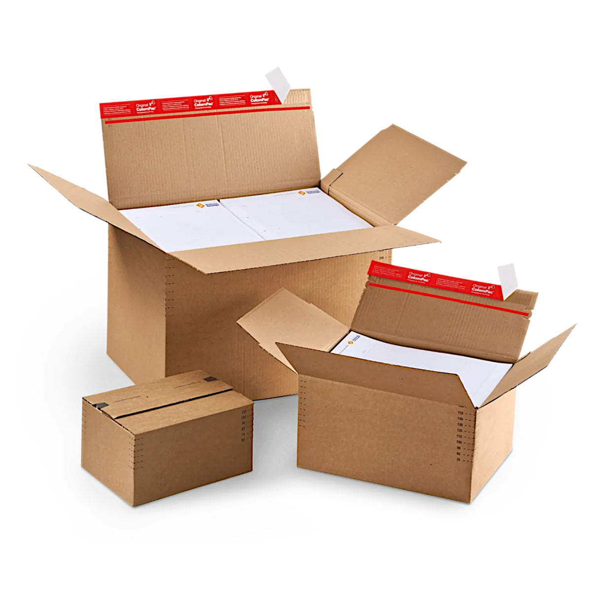Caja de cartón ajustable con cierre autoadhesivo para envíos