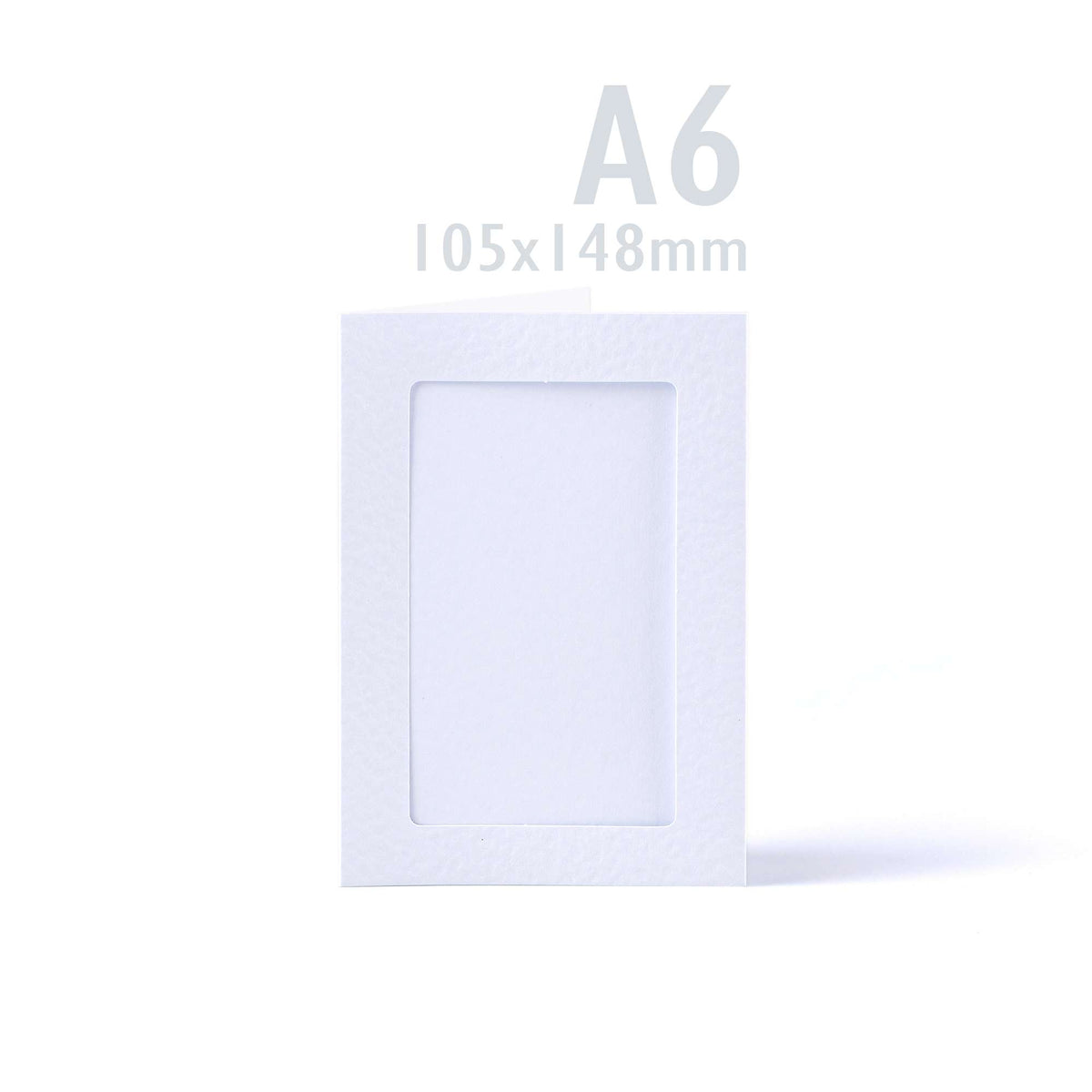 Pack de tarjetas blancas con textura martillada y ventana rectangular