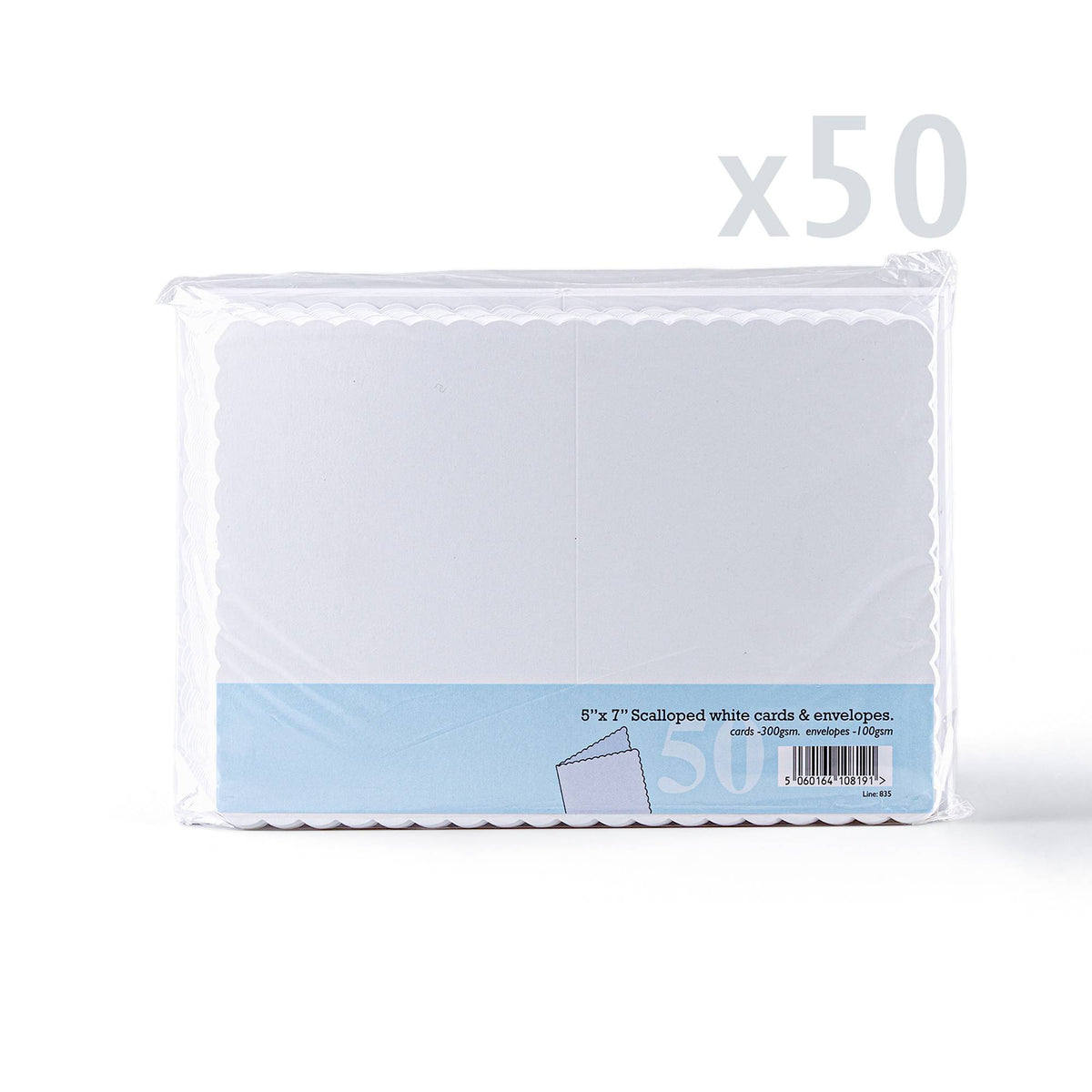 Pack de tarjetas y sobres blancos con borde ondulado