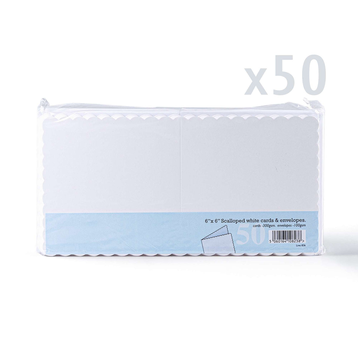 Pack de tarjetas y sobres blancos con borde ondulado