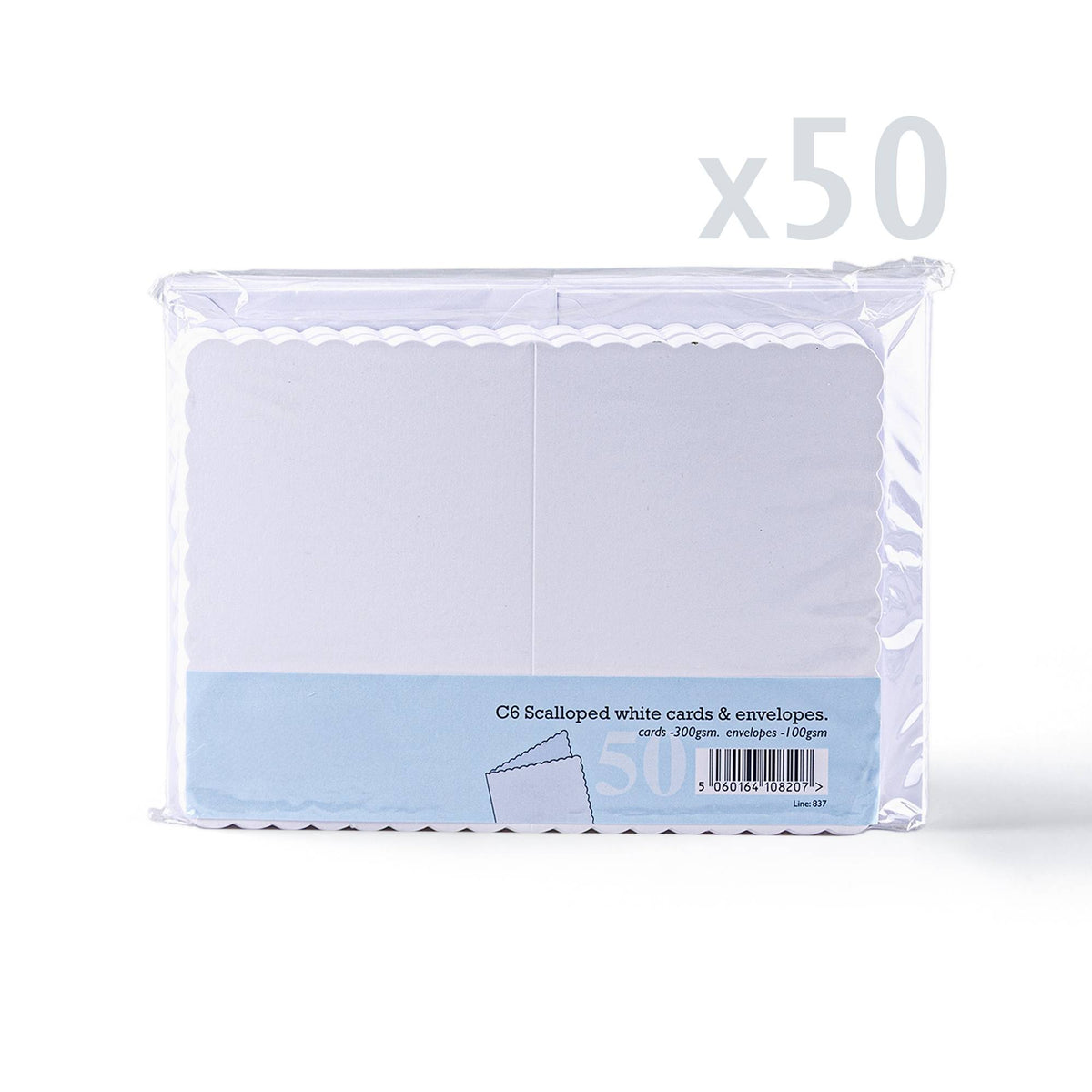Pack de tarjetas y sobres blancos con borde ondulado