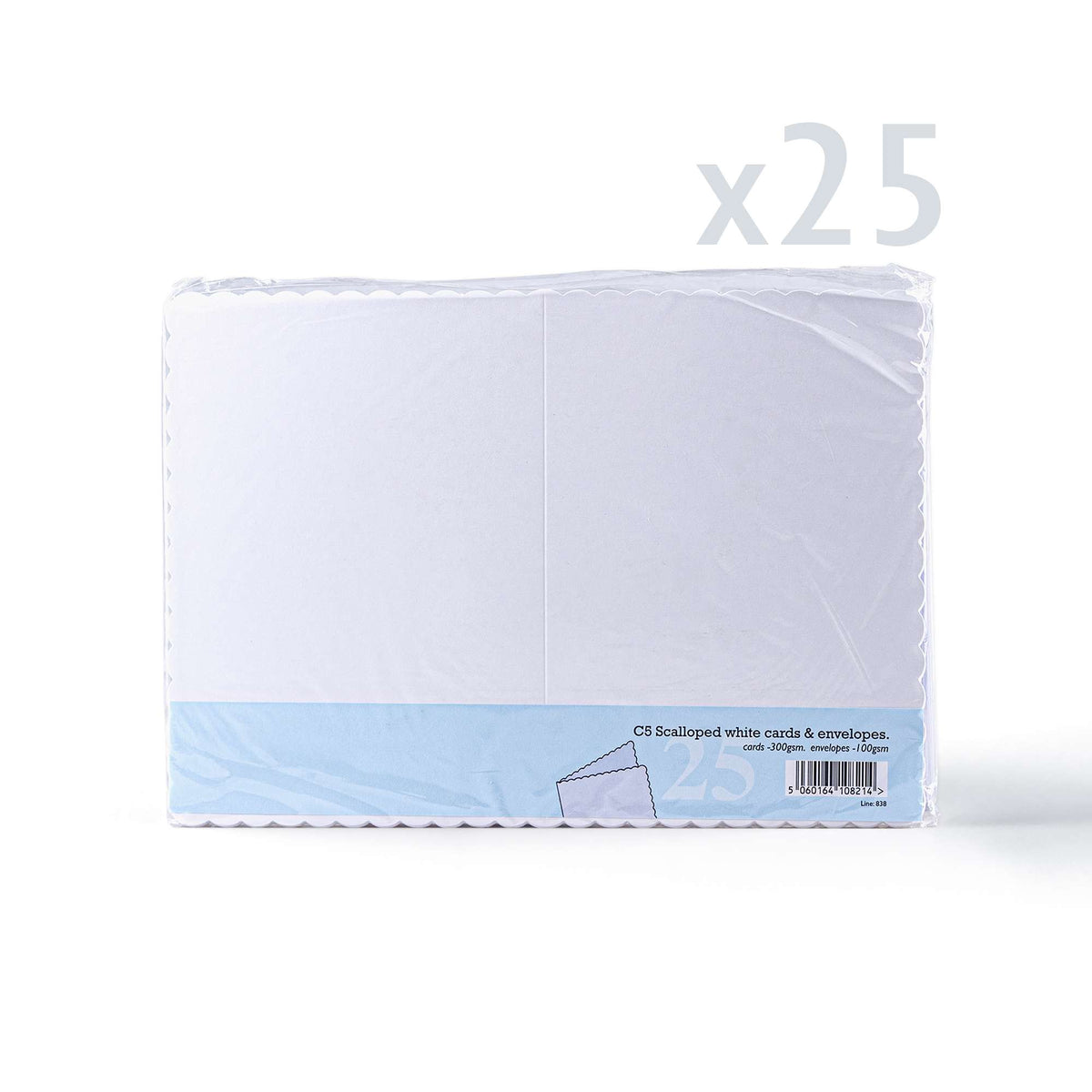 Pack de tarjetas y sobres blancos con borde ondulado