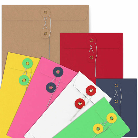 Coloured envelopes with string and washer closure