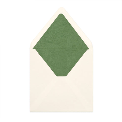 Paper Lined Envelopes Ivory + Green Fancy Paper 160 x 160 mm