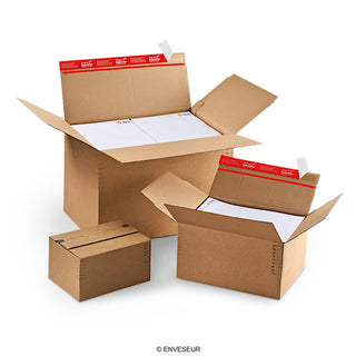 Caja de cartón ajustable con cierre autoadhesivo para envíos