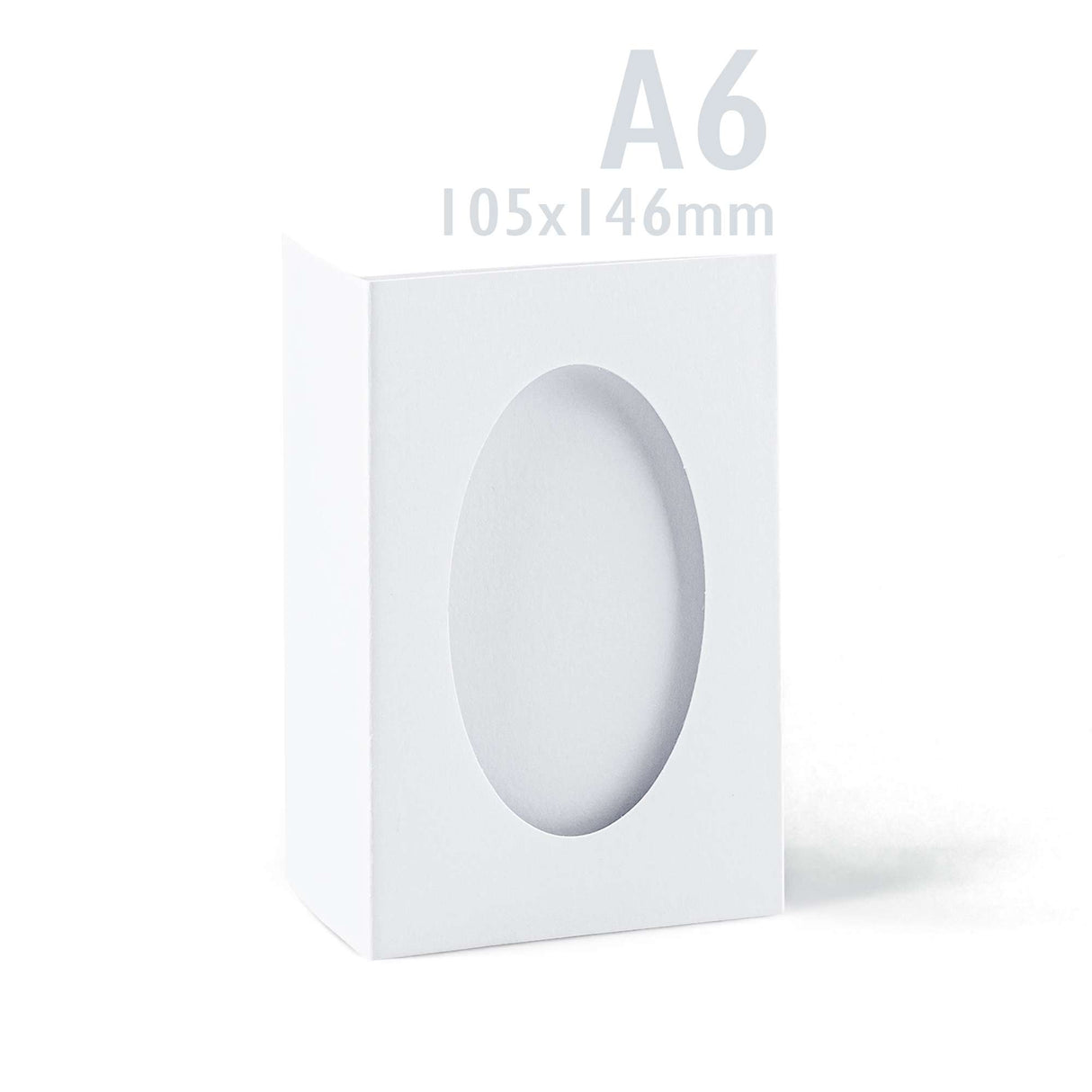 Pack de tarjetas blancas trípticas con ventana ovalada