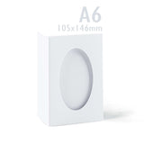 Pack de tarjetas blancas trípticas con ventana ovalada