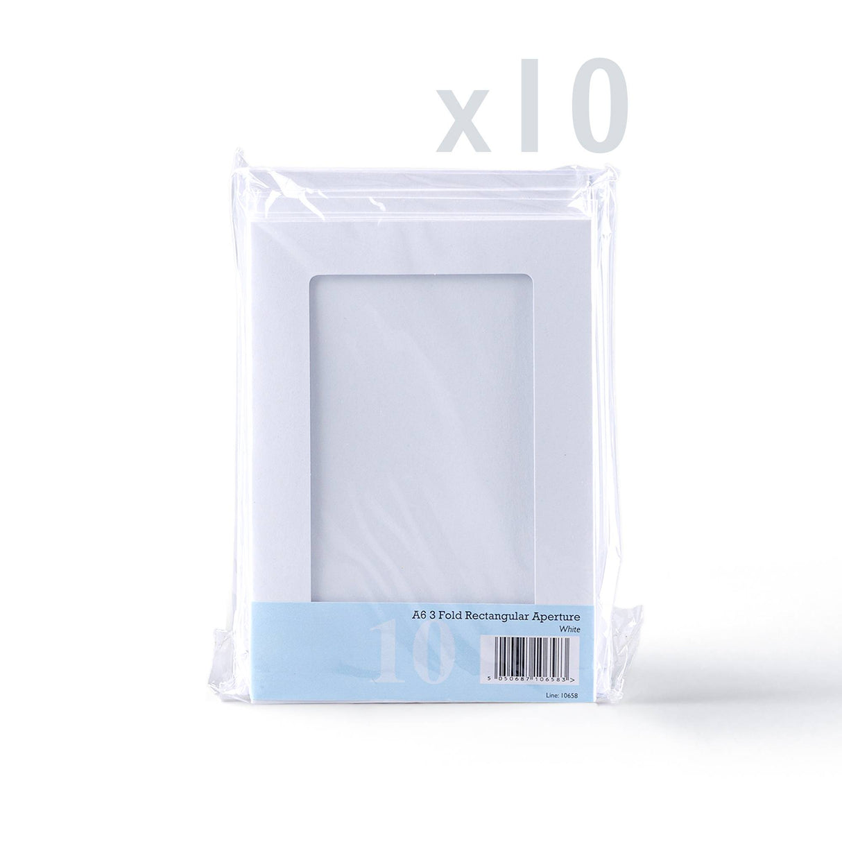 Pack de tarjetas blancas trípticas con ventana rectangular