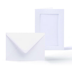 Pack de tarjetas blancas con textura martillada y ventana rectangular