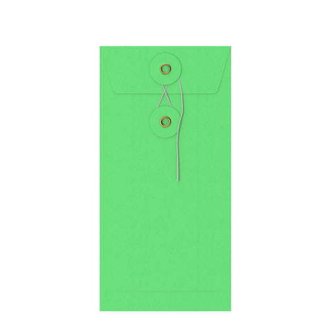 Coloured envelopes with string and washer closure Green 220 x 110 mm (DL)