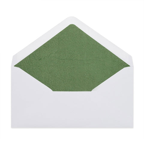 Paper Lined Envelopes White + Green Fancy Paper 110 x 220 mm (DL)